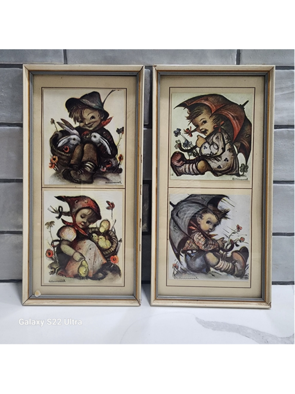 Vintage Hummel Prints 102-A 102-B Framed Pair Made in Germany. Pair